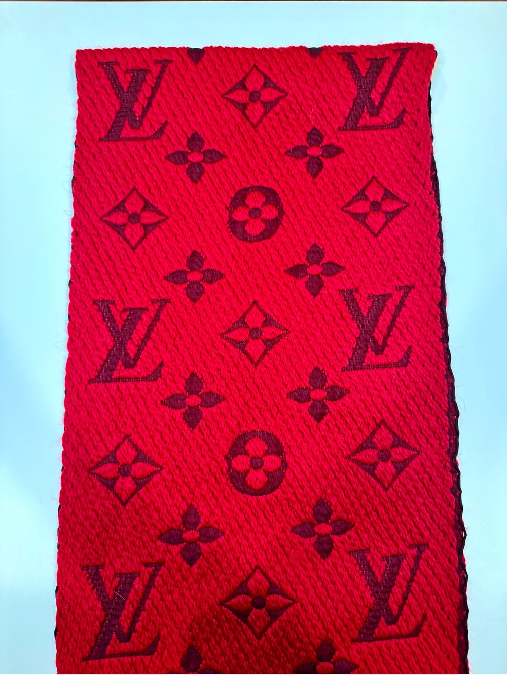 Louis Vuitton Logomania Reversible Rubis Red Wool And Silk Scarf - Picture 4 of 11
